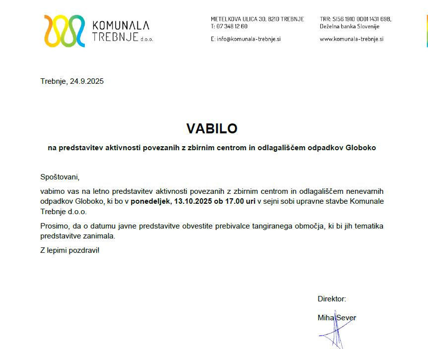 VABILO DEPONIJA GLOBOKO